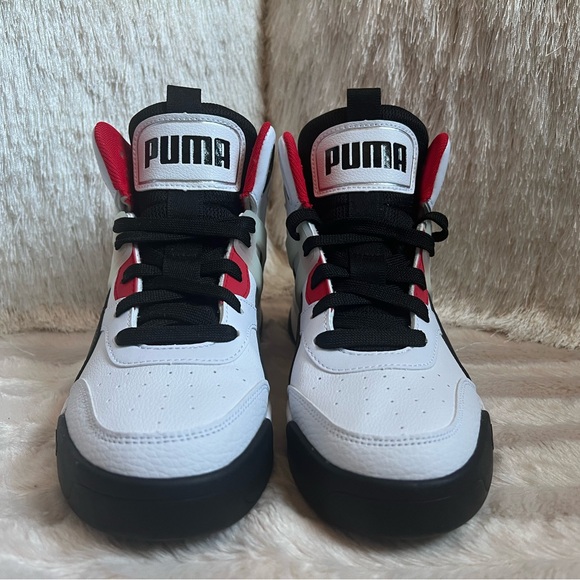 PUMA Unisex White, Red and Black Backcourt Mid Sneaker - Picture 3 of 14